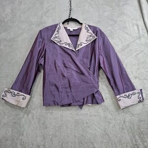 Marisa Baratelli  Top Size 18 Thai Silk Elegant Purple Wrap Blouse Beaded Office